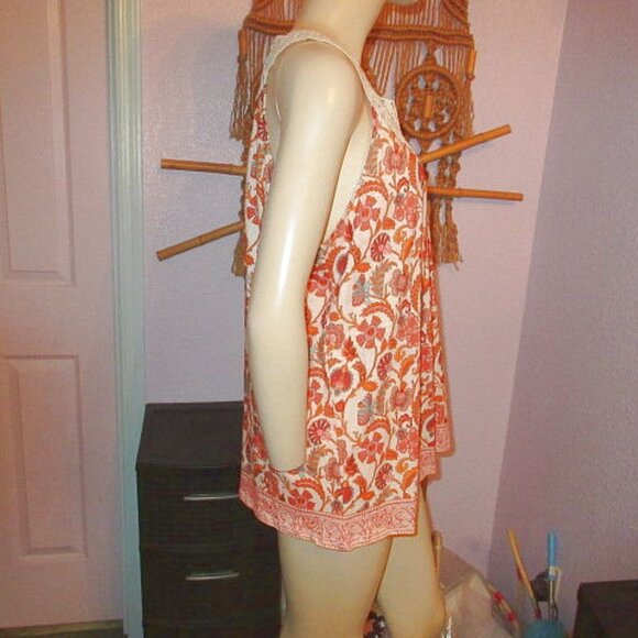 Sundance Eyelet Crochet Tunic Top Size L Cotton Sleeveless Keyhole Flowy Boho - Picture 5 of 10